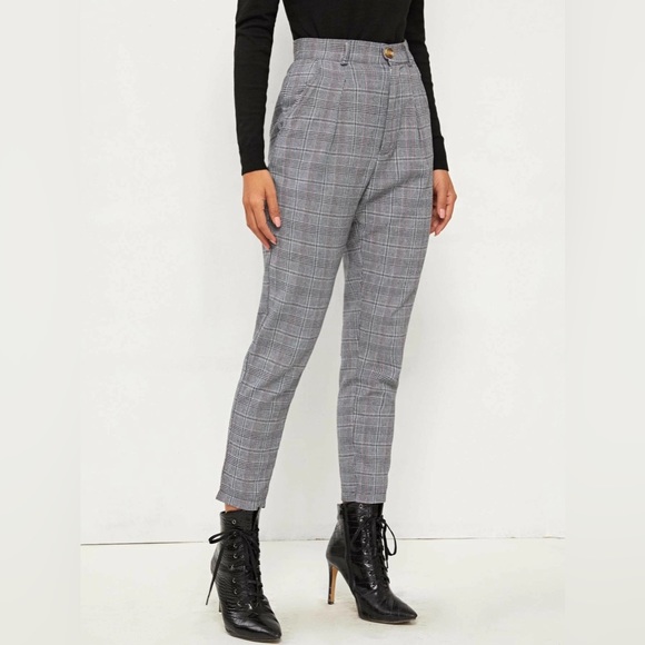 SHEIN Plaid Print Slant Pocket Tailored Pants - Picture 3 of 4
